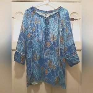 Winter Silks Women's Blue Paisley Silk Blouse, Fully Lined, XL